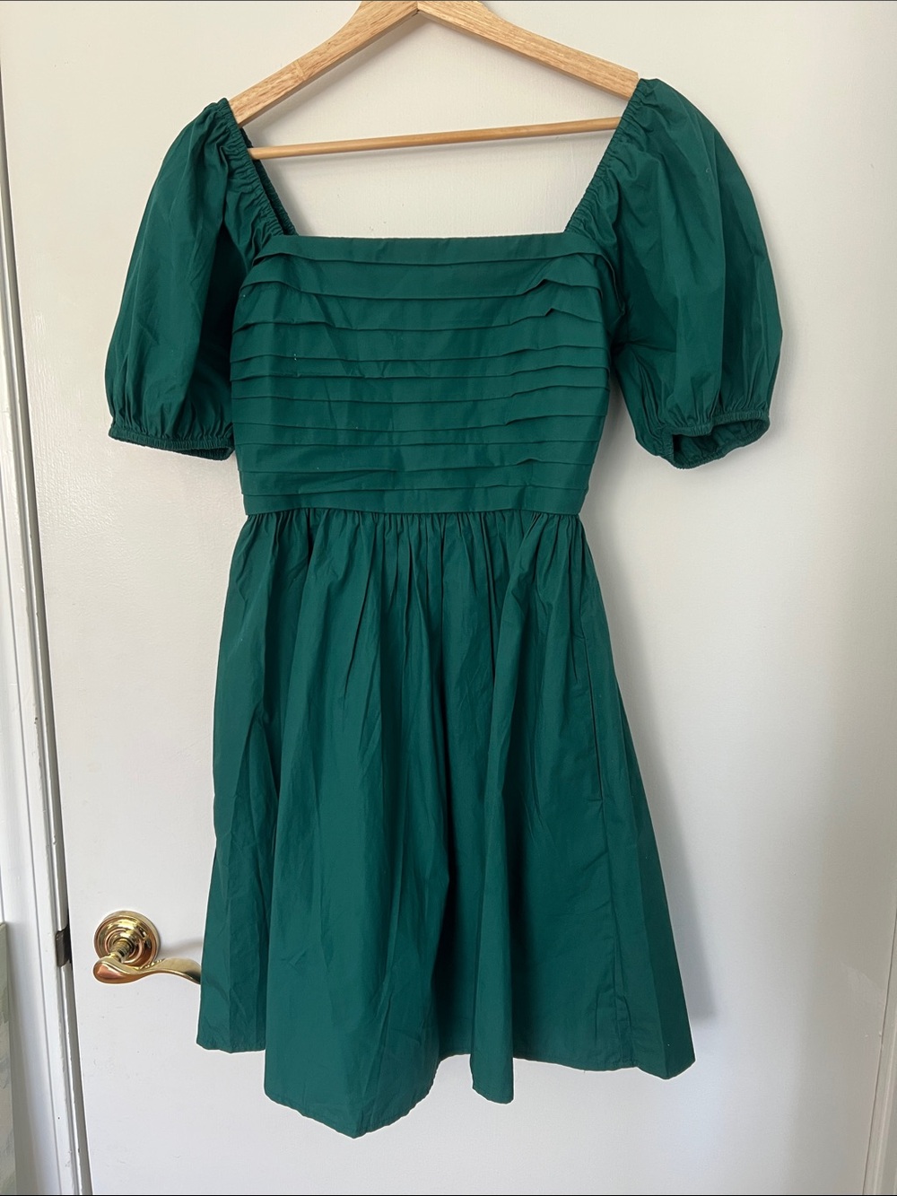 Quince Emerald Green Square-Neck Puff Sleeve Mini Dress